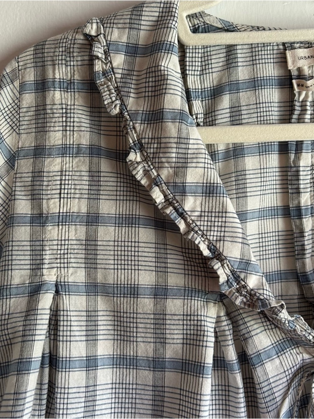 Urban Outfitters Boho Plaid Peasant Blouse - Cream & Blue - Picture 4 of 13